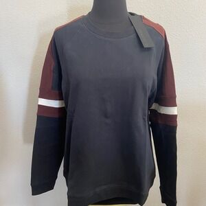 Mono B Womens Crewneck Sweatshirt Large Burgundy Navy Color Block Pullover NEW